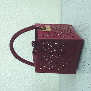 Burgundy Heart Lasercut Leather Handbag